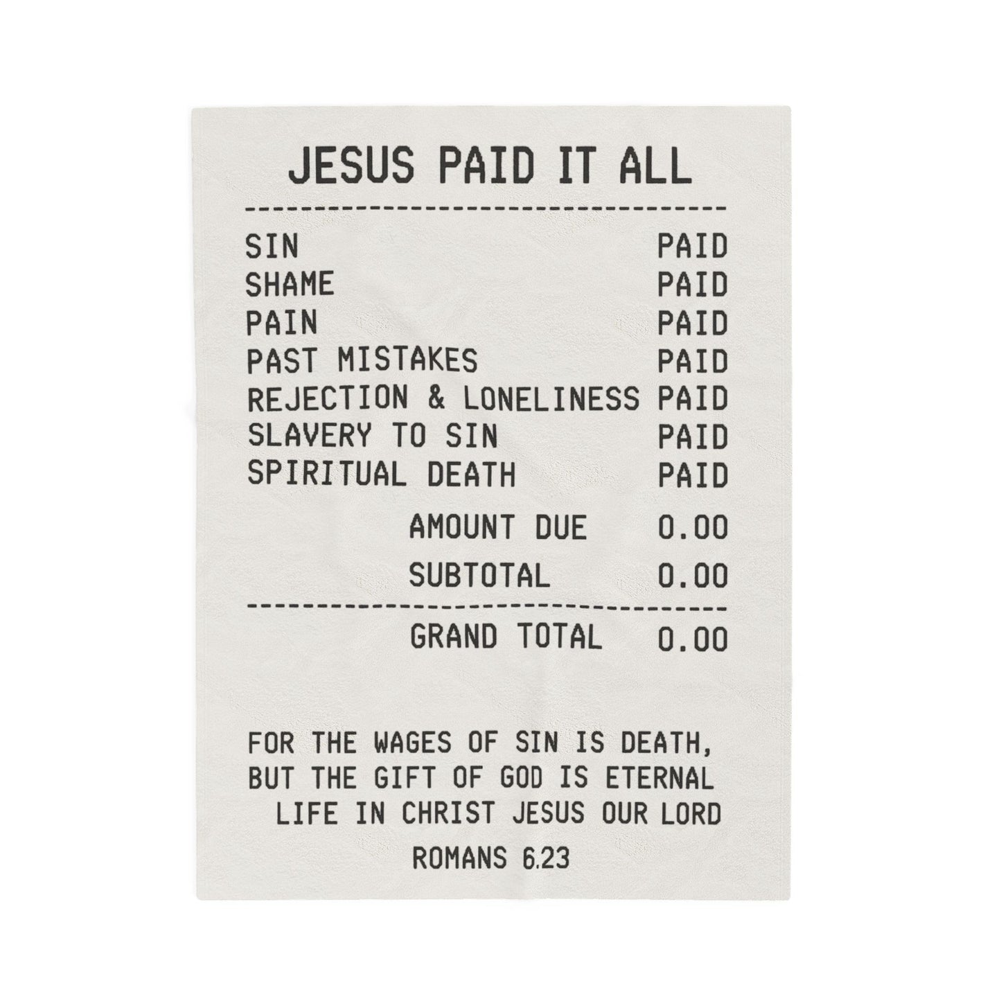 "JESUS PAID IT ALL" - Velveteen Plush Blanket