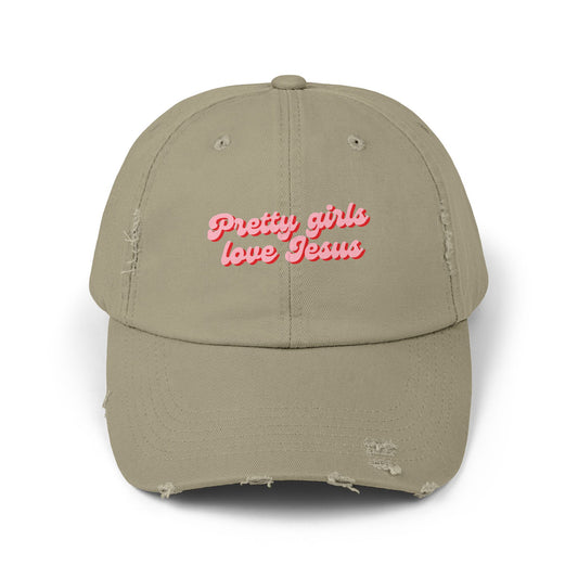 Pretty Girls Love Jesus Distressed Cap