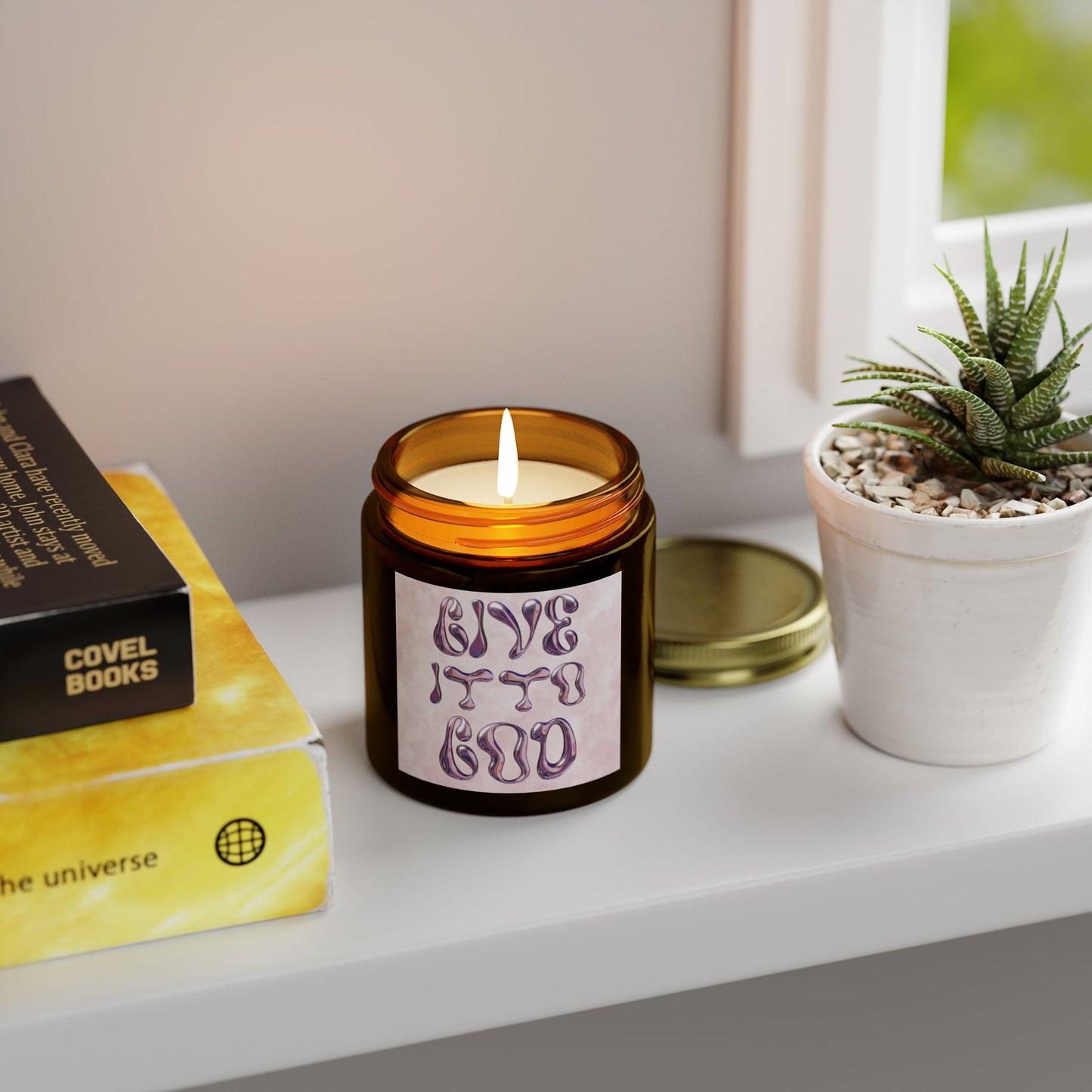 "GIVE IT TO GOD" Coconut Apricot Wax Scented Candle In Clear or Amber