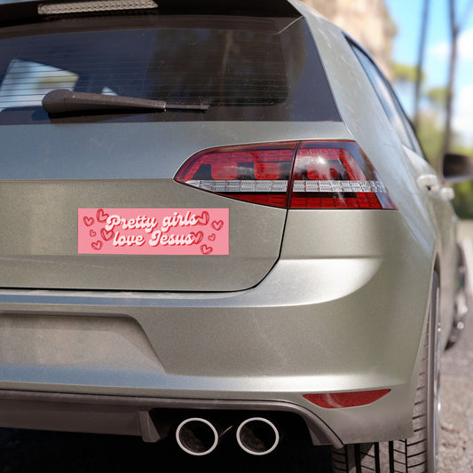 Pretty Girls Love Jesus Car Magnet - Pink and Red