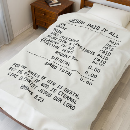 "JESUS PAID IT ALL" - Velveteen Plush Blanket